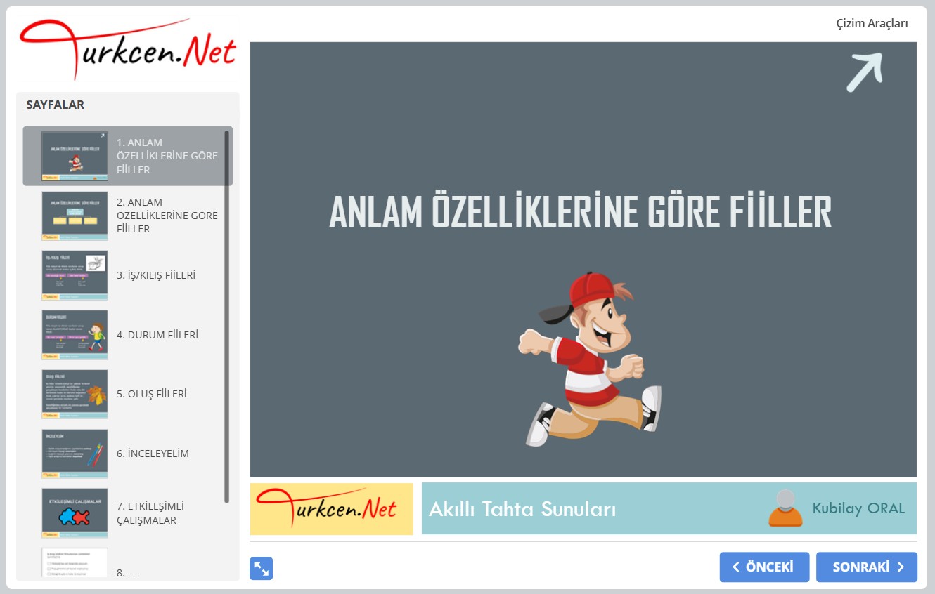 ⚡ Anlam Özelliklerine Göre Fiiller Akıllı Tahta Sunumu