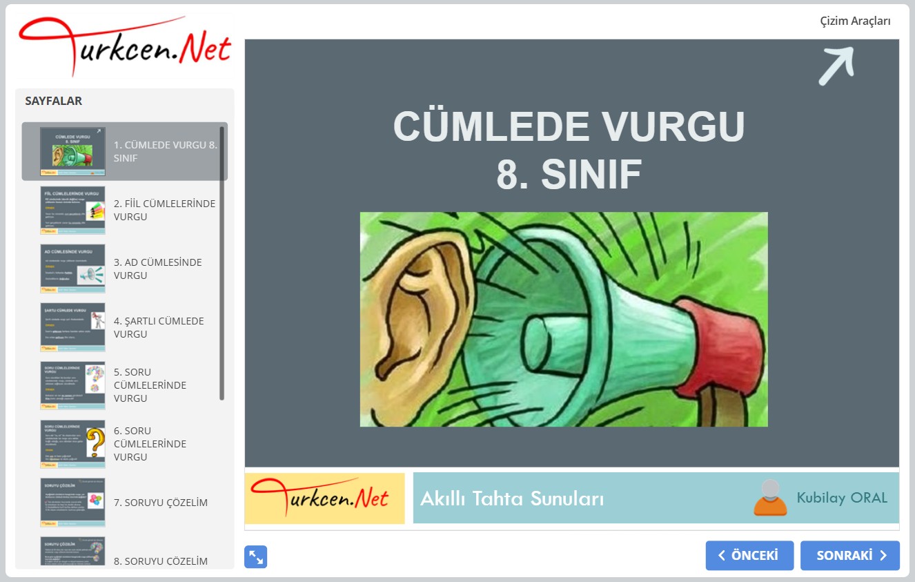 📌 Cümlenin Ögeleri Akıllı Tahta Sunumu