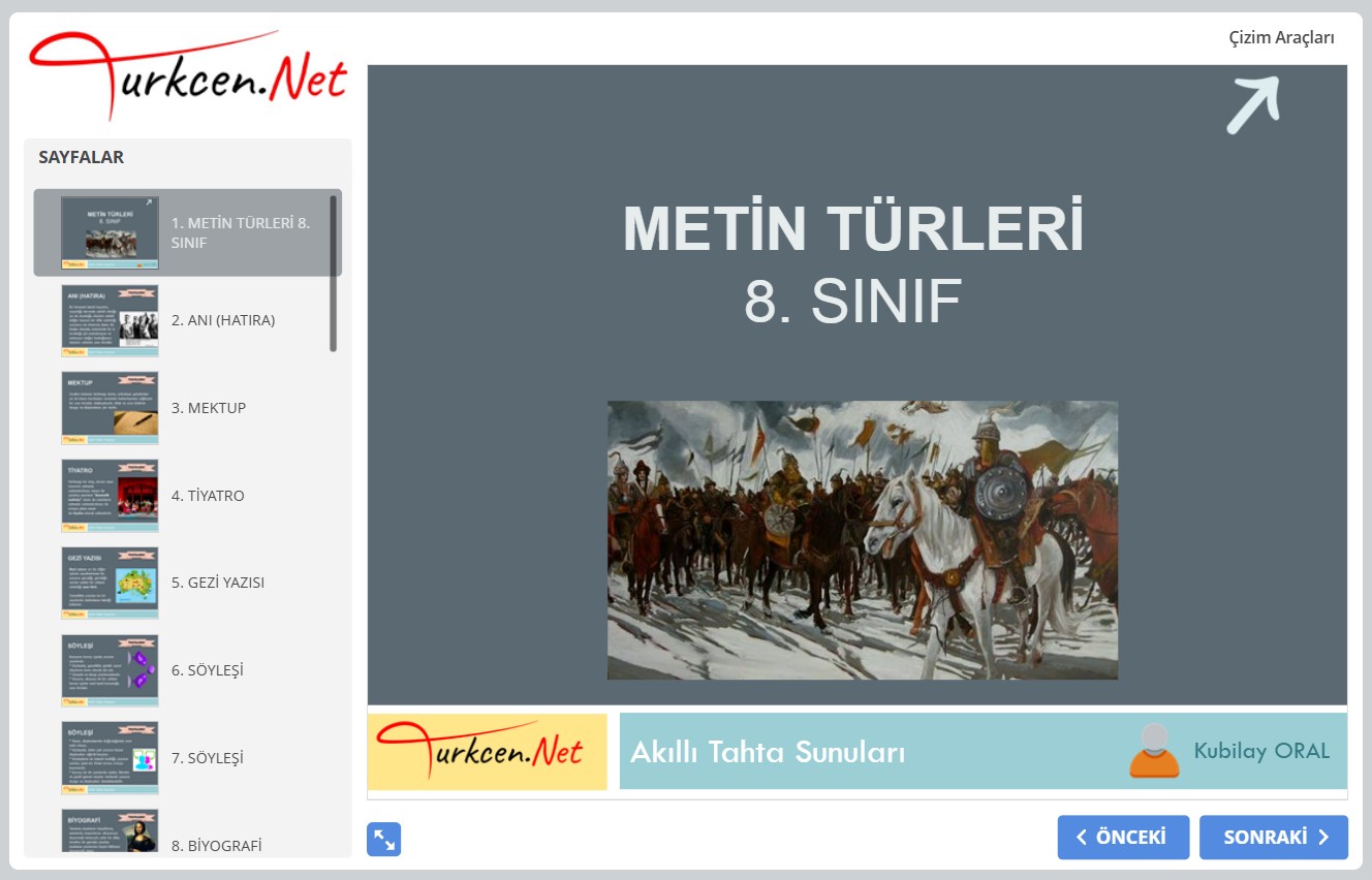 📚 8. Sınıf Metin Türleri Akıllı Tahta Sunumu