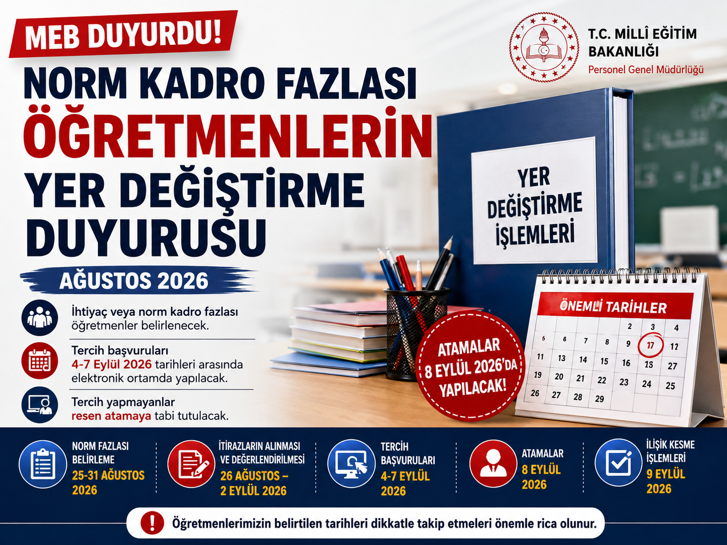 MEB’den Norm Kadro Fazlası Öğretmenler İçin Yer Değiştirme Duyurusu